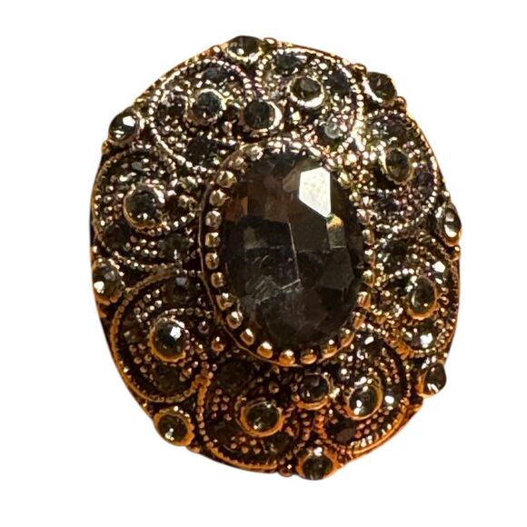 Fashion Jewelry Black Stone rose gold tone statement Ring size 8 - Picture 4 of 6